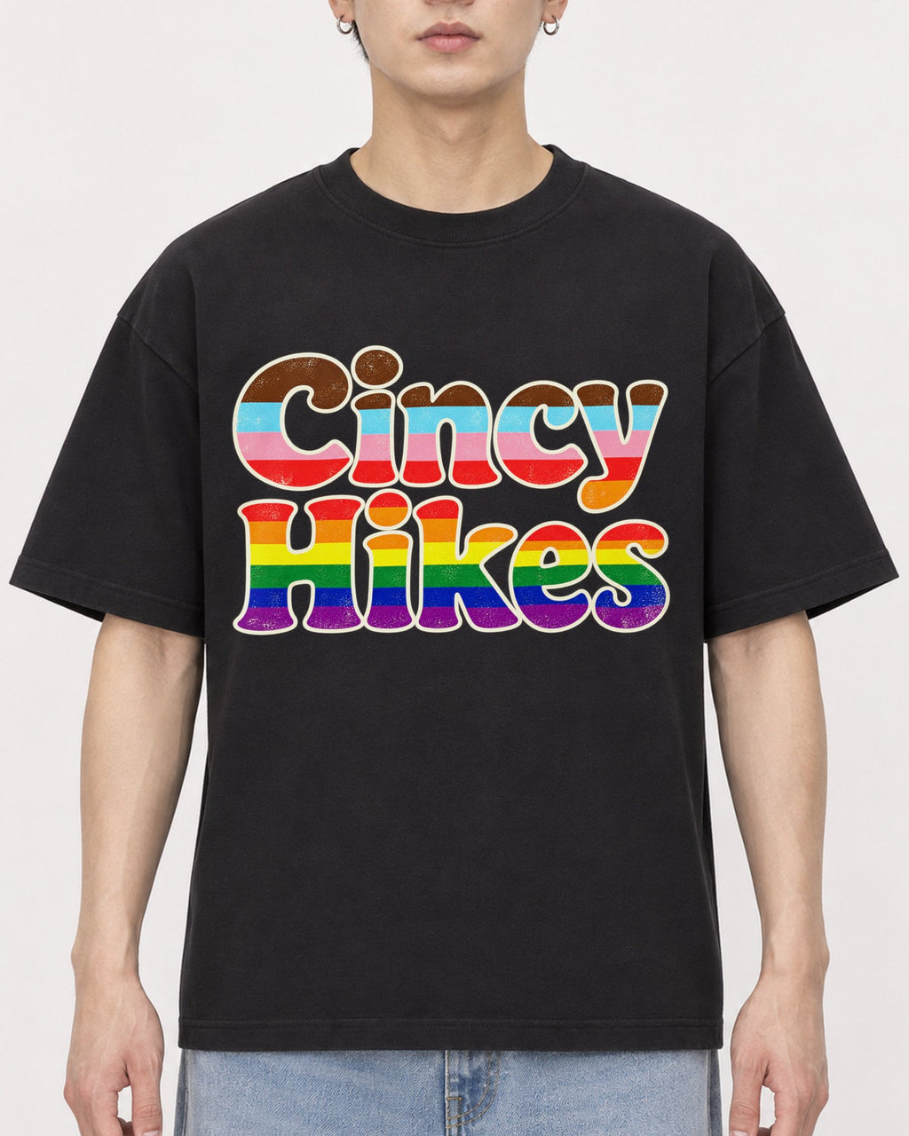 Mockup Boxy Heavyweight Tee Black male close-up 01