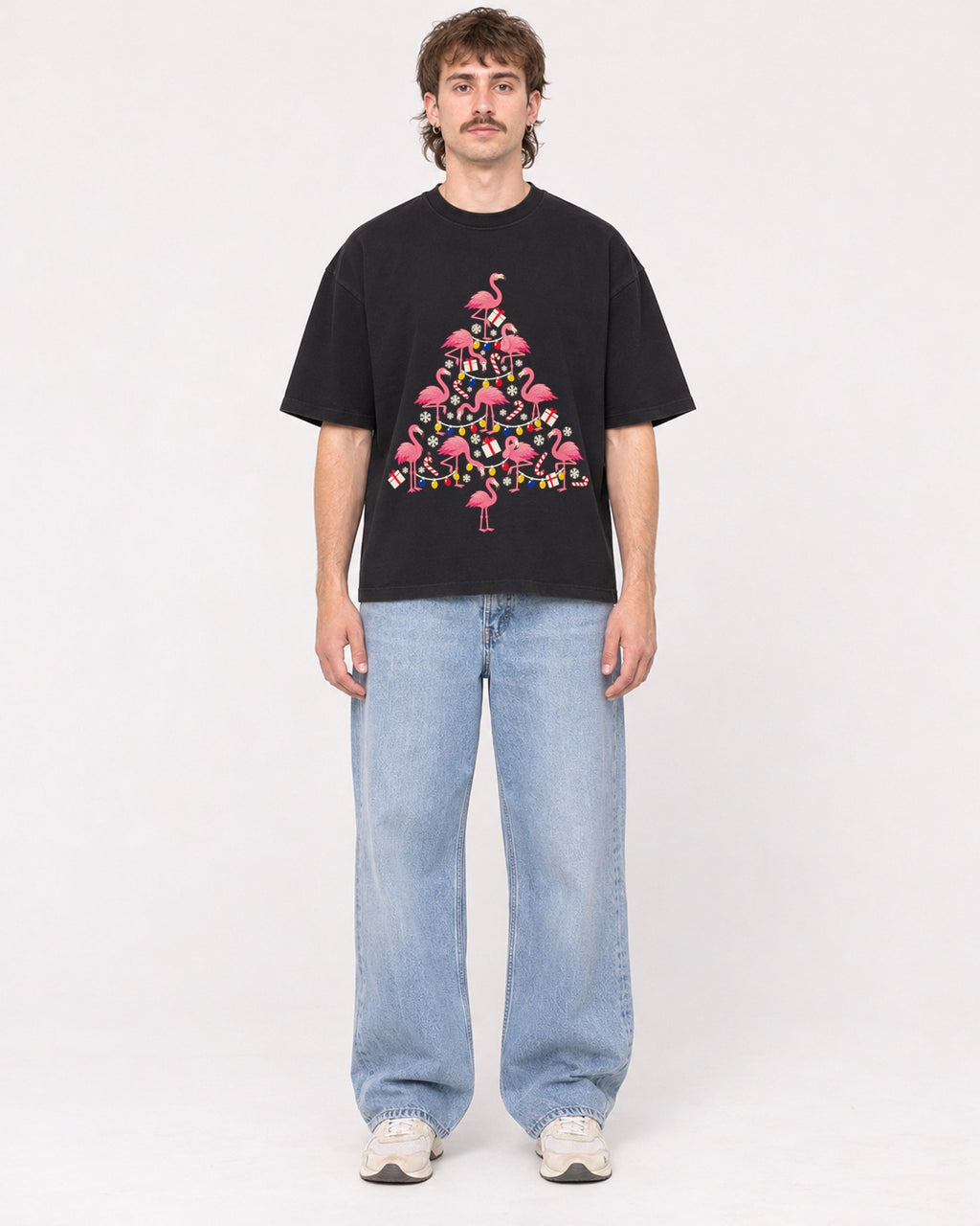 Mockup Boxy Heavyweight Tee Black male full-body 29