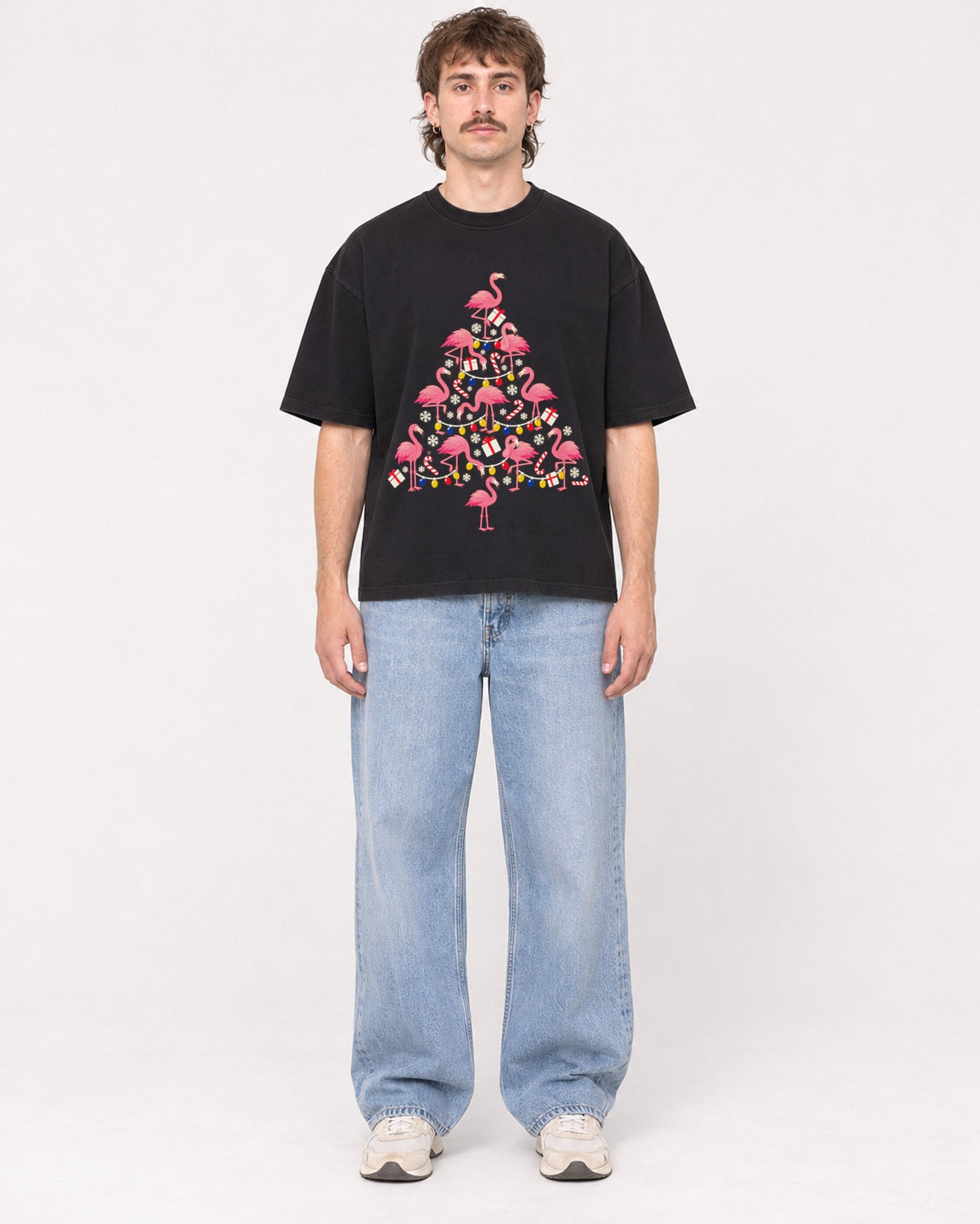 Mockup Boxy Heavyweight Tee Black male full-body 29