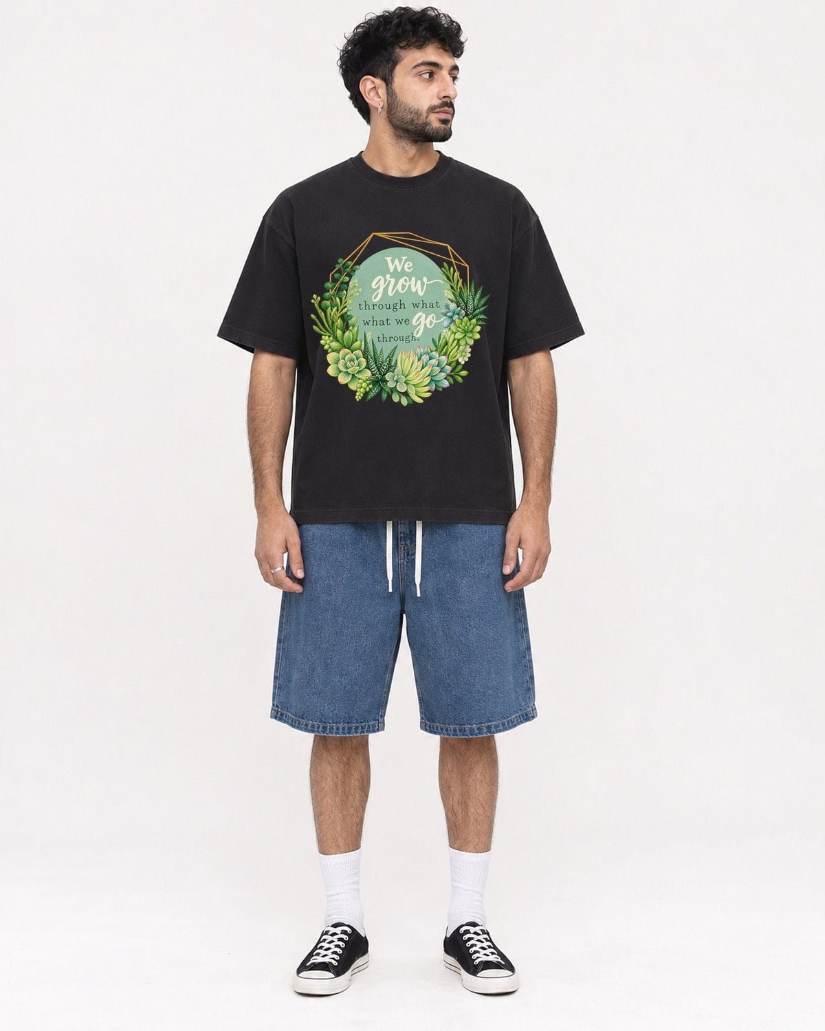 Mockup Boxy Heavyweight Tee Black male full-body 07