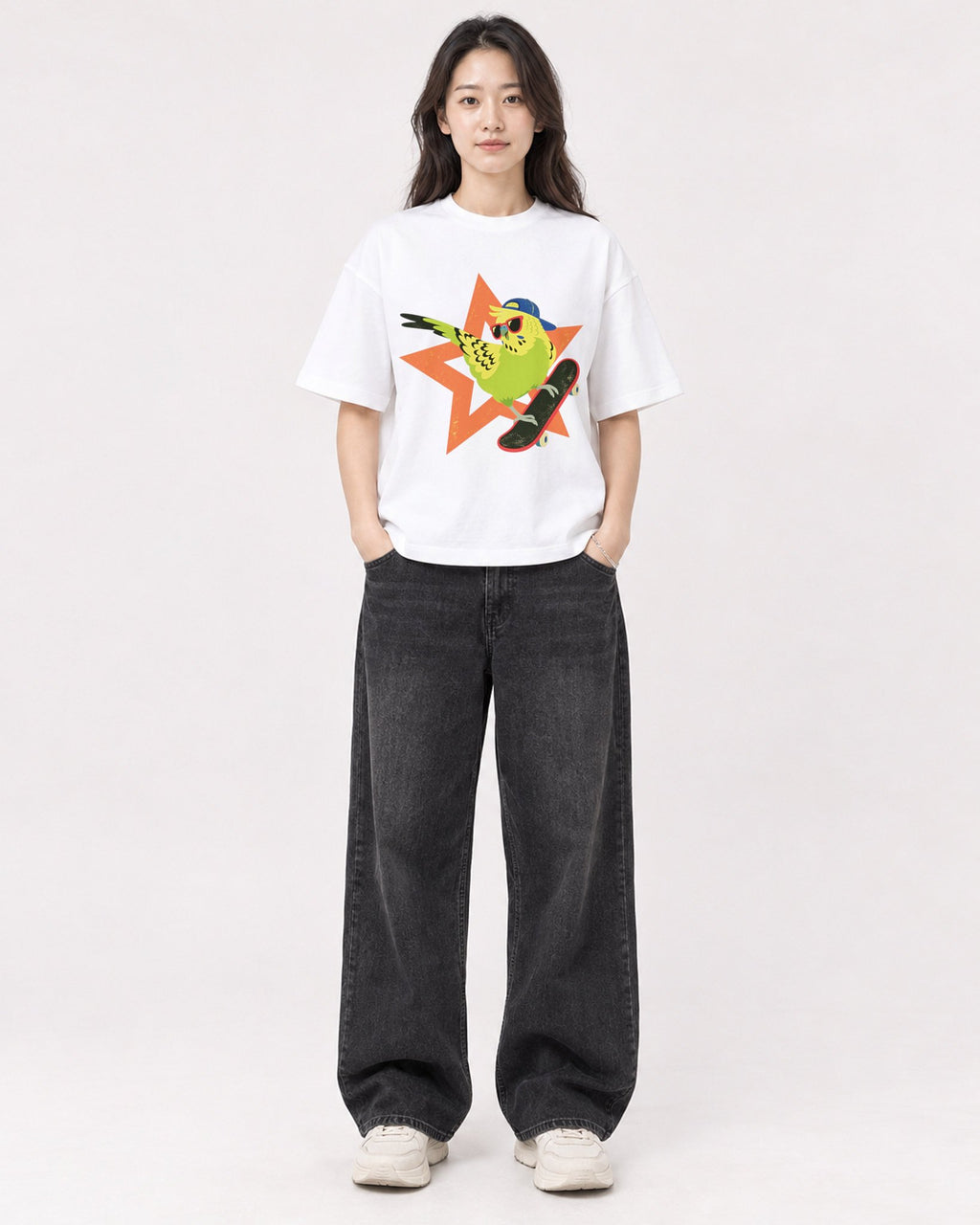 Mockup Boxy Heavyweight Tee White female full-body 03