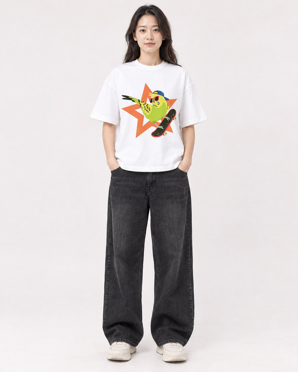 Mockup Boxy Heavyweight Tee White female full-body 03