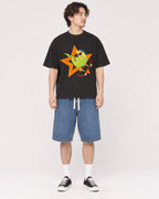 Mockup Boxy Heavyweight Tee Black male full-body 03