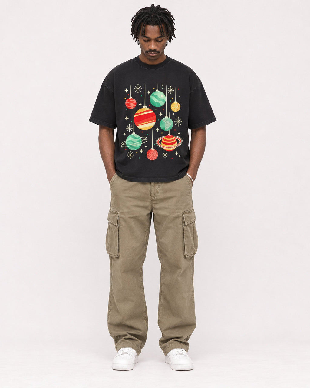 Mockup Boxy Heavyweight Tee Black male full-body 04