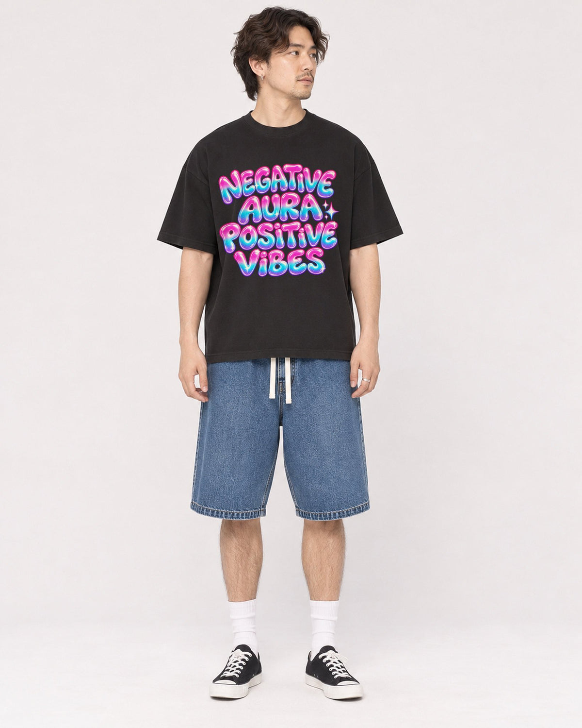 Mockup Boxy Heavyweight Tee Black male full-body 03