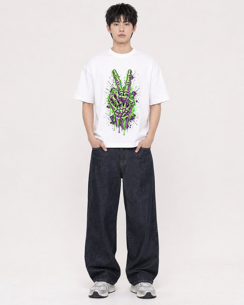 Mockup Boxy Heavyweight Tee White male full-body 01