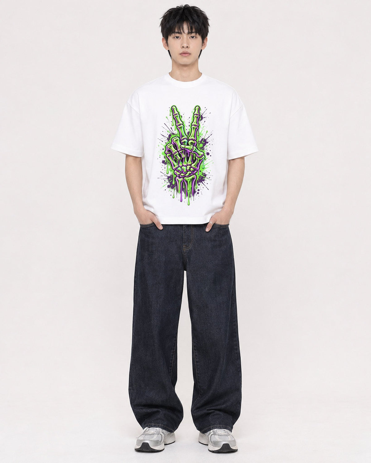 Mockup Boxy Heavyweight Tee White male full-body 01