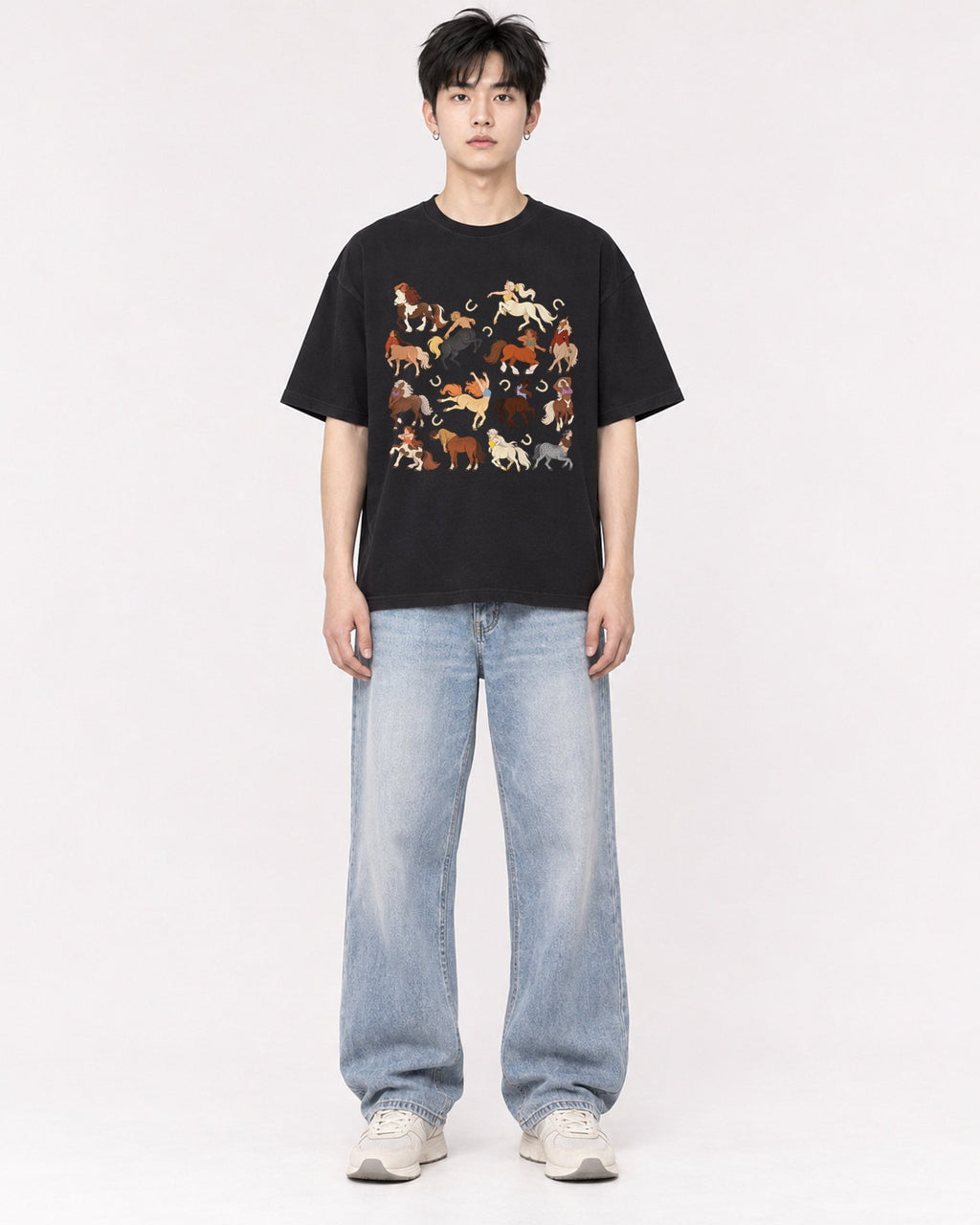 Mockup Boxy Heavyweight Tee Black male full-body 01