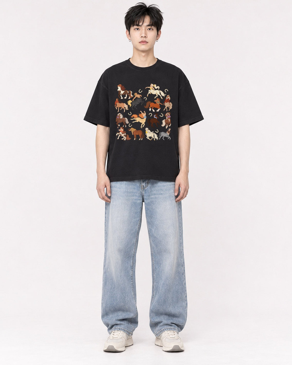 Mockup Boxy Heavyweight Tee Black male full-body 01