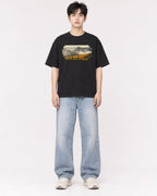 Mockup Boxy Heavyweight Tee Black male full-body 01
