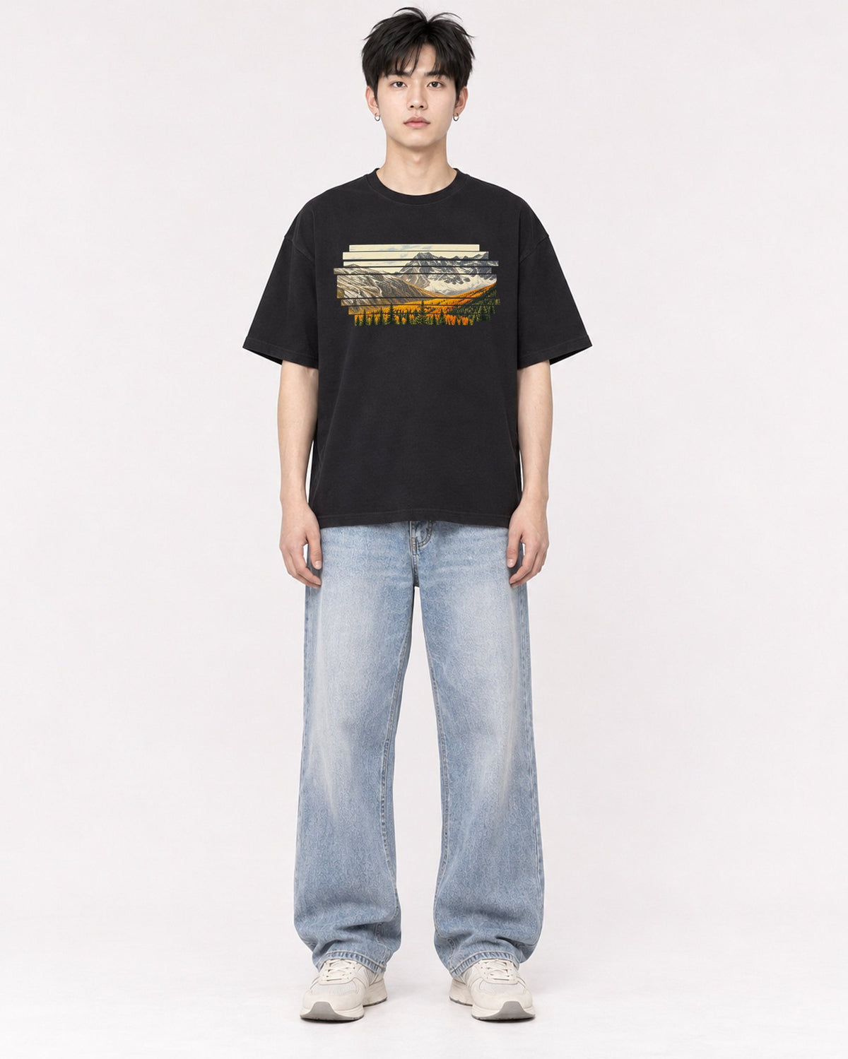 Mockup Boxy Heavyweight Tee Black male full-body 01