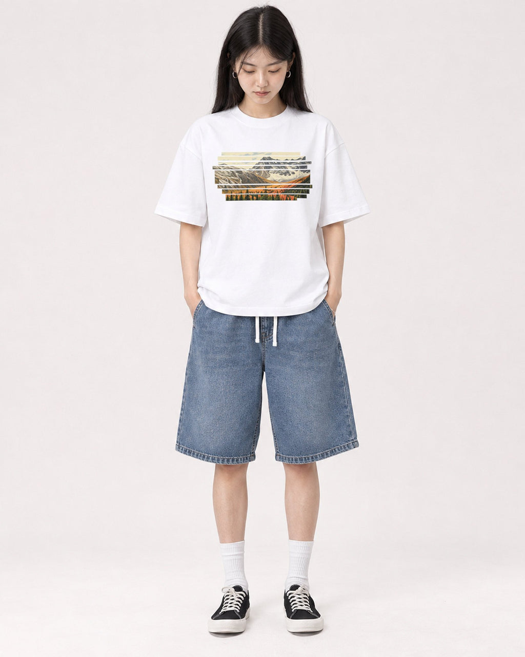 Mockup Boxy Heavyweight Tee White female full-body 01