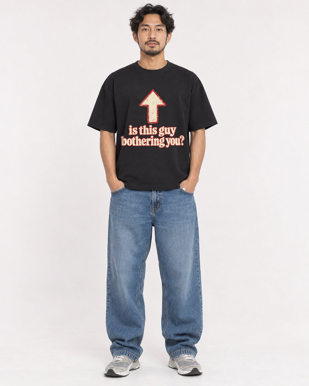 Mockup Boxy Heavyweight Tee Black male full-body 02