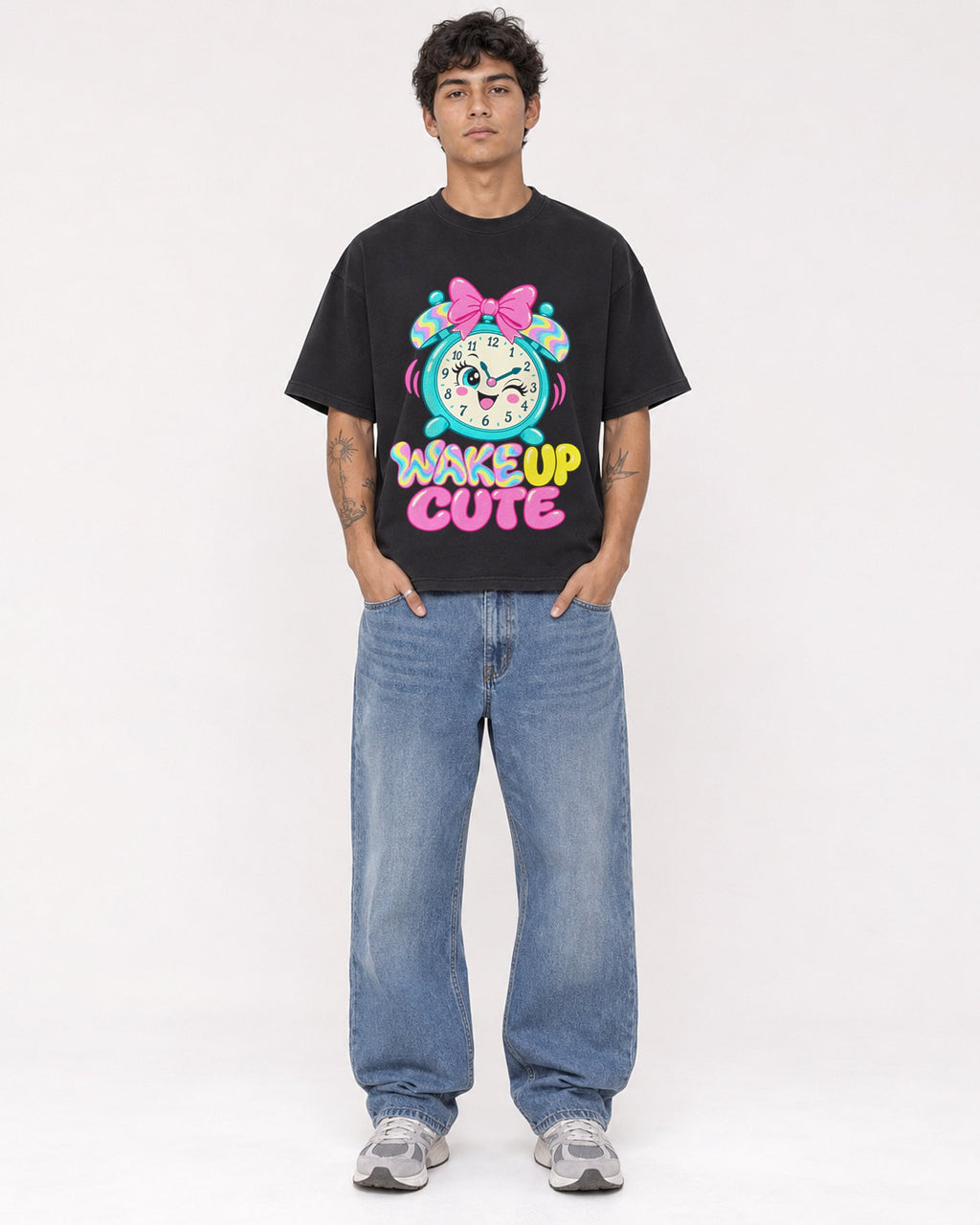 Mockup Boxy Heavyweight Tee Black male full-body 06