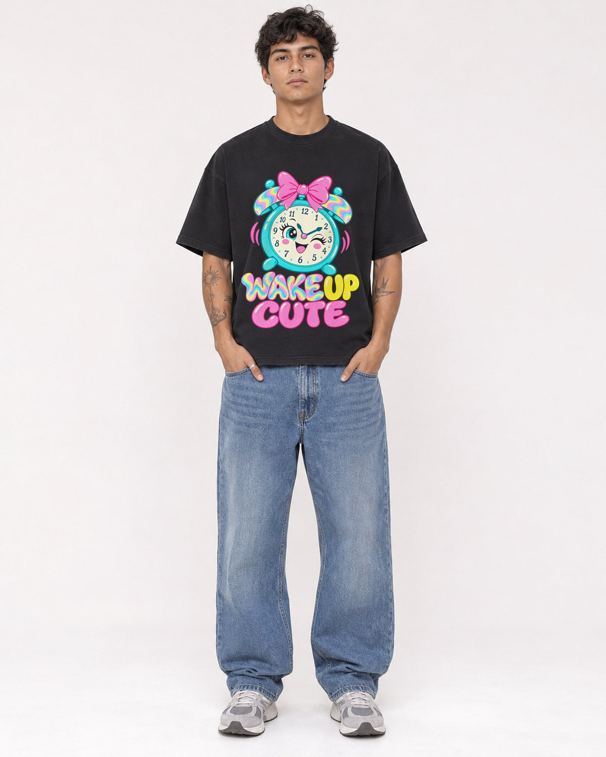 Mockup Boxy Heavyweight Tee Black male full-body 06