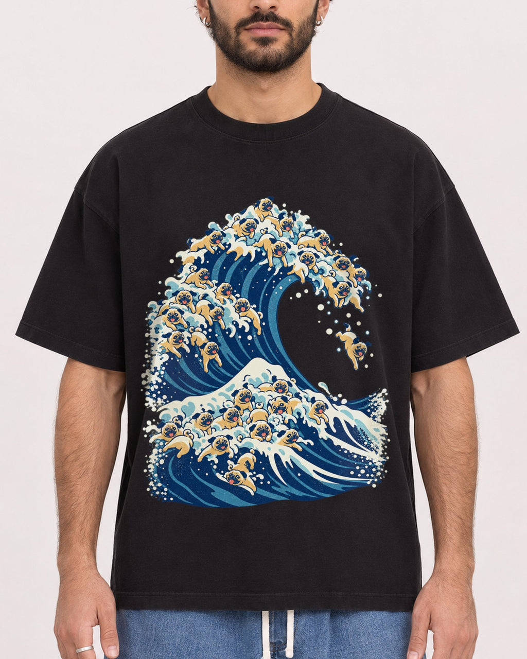 Mockup Boxy Heavyweight Tee Black male close-up 27