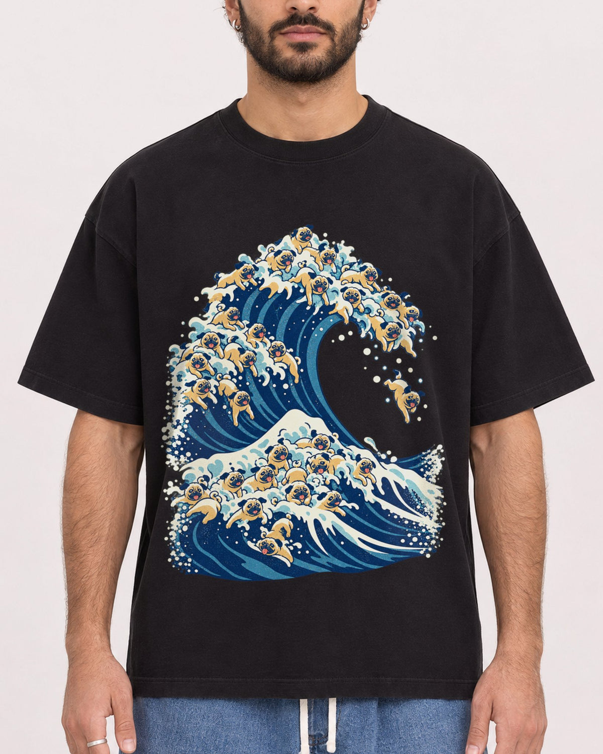 Mockup Boxy Heavyweight Tee Black male close-up 27