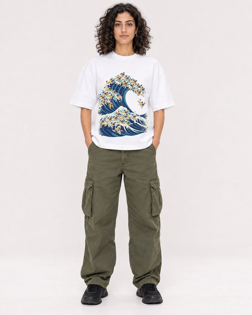 Mockup Boxy Heavyweight Tee White female full-body 27