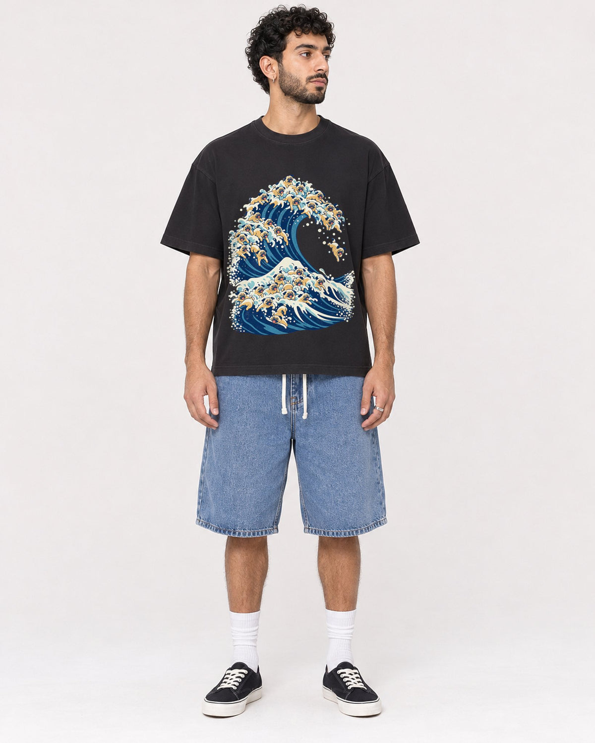 Mockup Boxy Heavyweight Tee Black male full-body 27