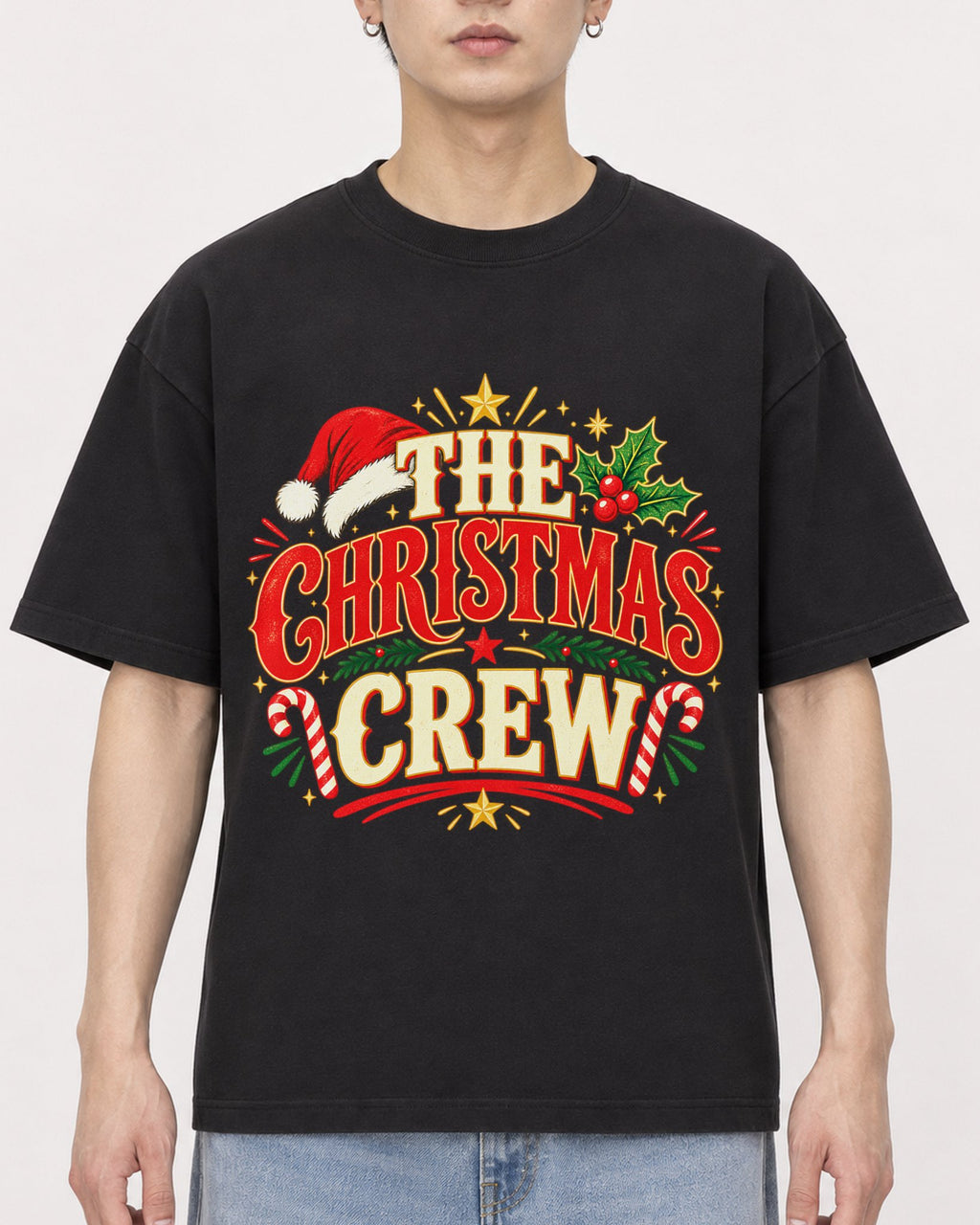 Mockup Boxy Heavyweight Tee Black male close-up 01