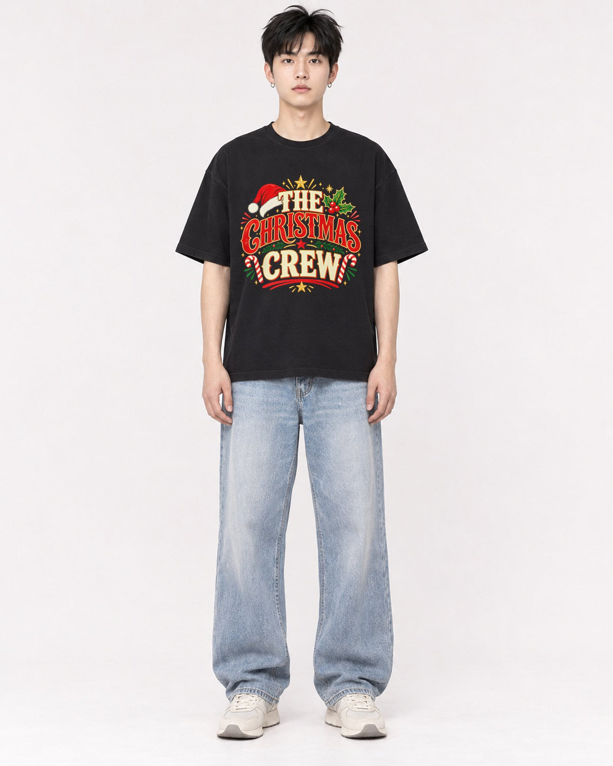 Mockup Boxy Heavyweight Tee Black male full-body 01