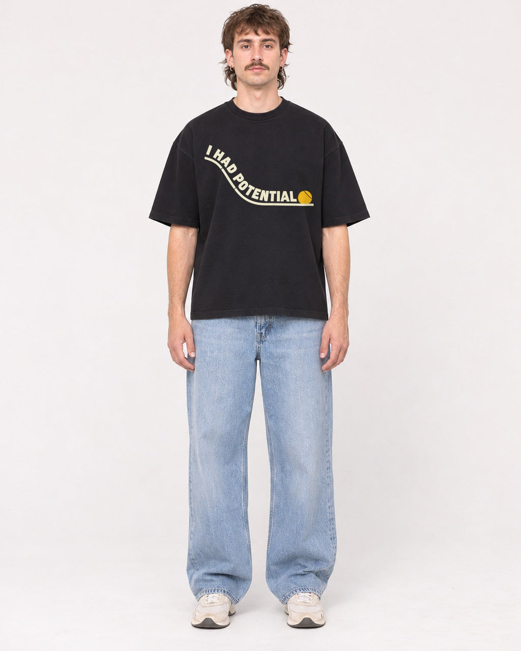 Mockup Boxy Heavyweight Tee Black male full-body 29
