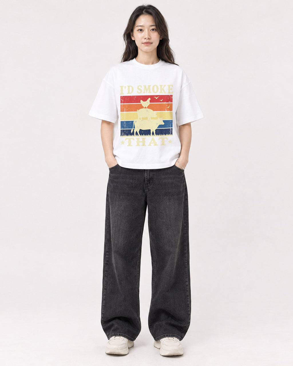 Mockup Boxy Heavyweight Tee White female full-body 03