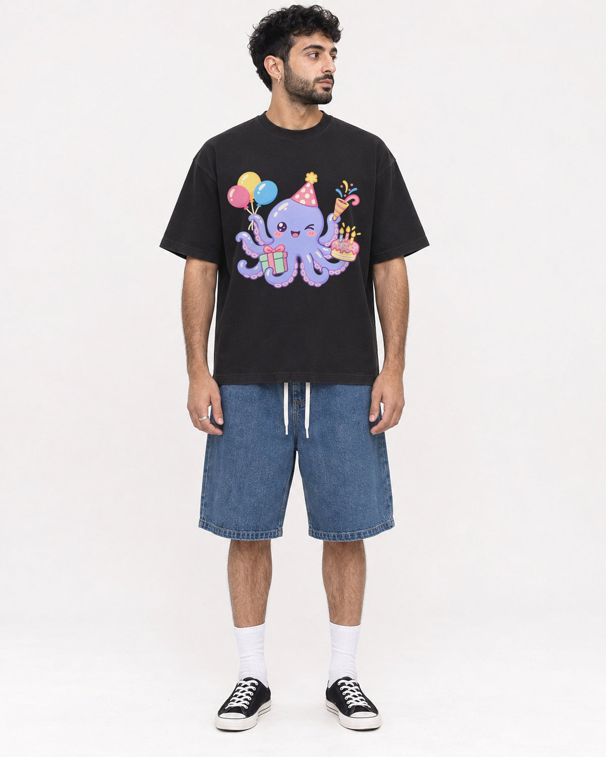 Mockup Boxy Heavyweight Tee Black male full-body 07