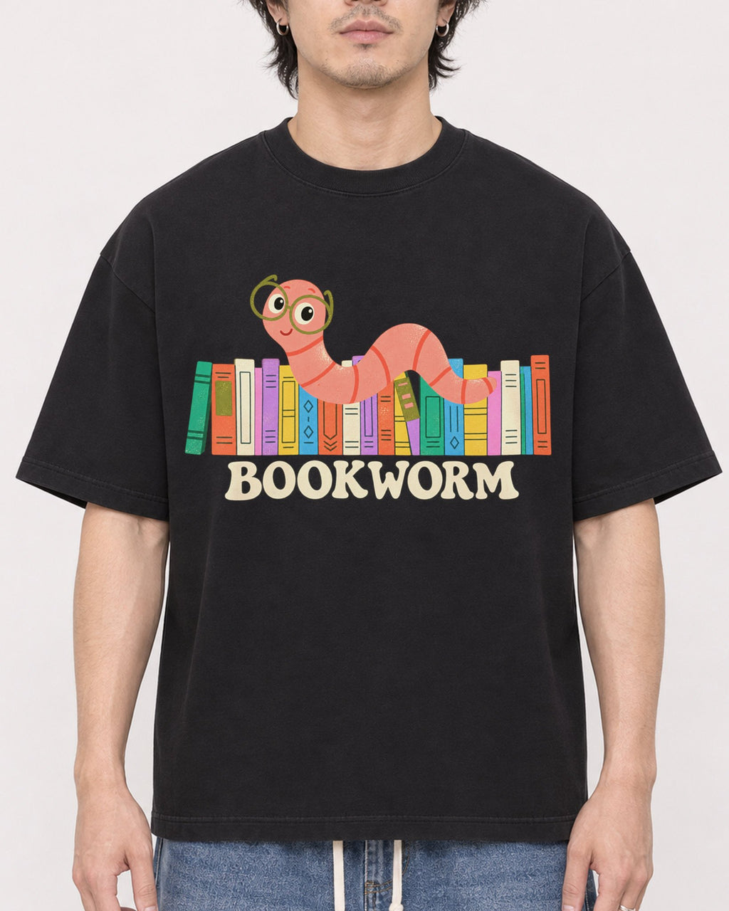 Mockup Boxy Heavyweight Tee Black male close-up 03