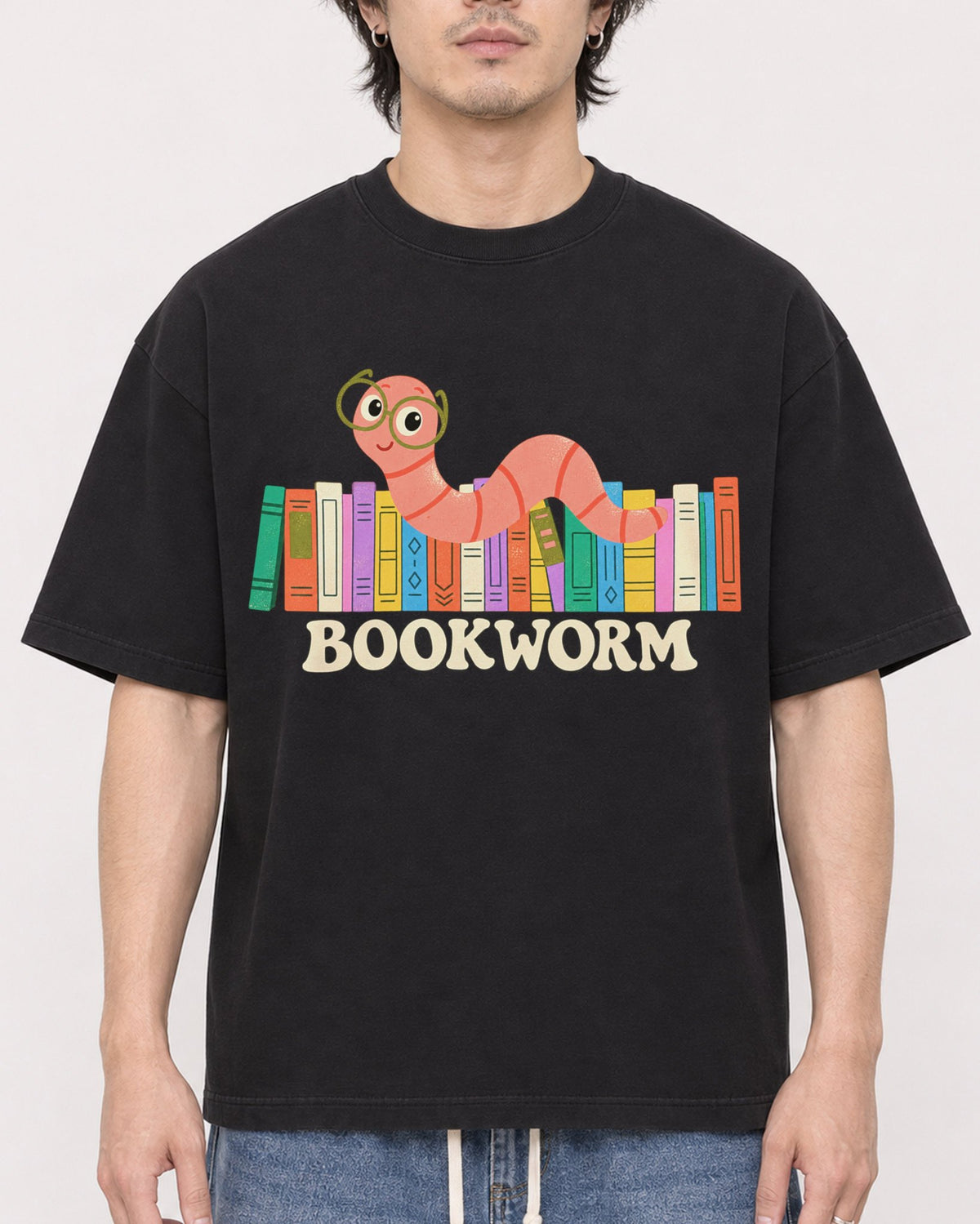 Mockup Boxy Heavyweight Tee Black male close-up 03