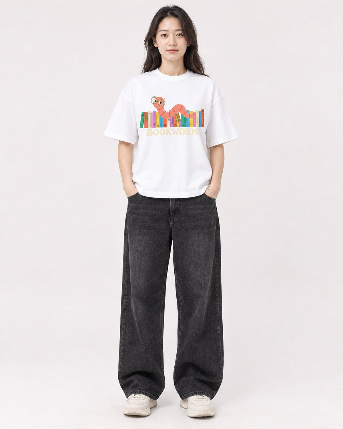 Mockup Boxy Heavyweight Tee White female full-body 03