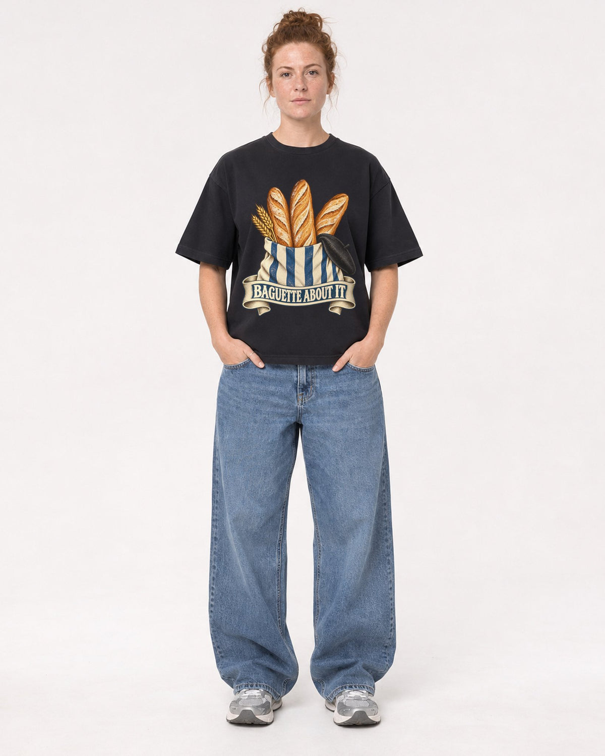 Mockup Boxy Heavyweight Tee Black female full-body 28