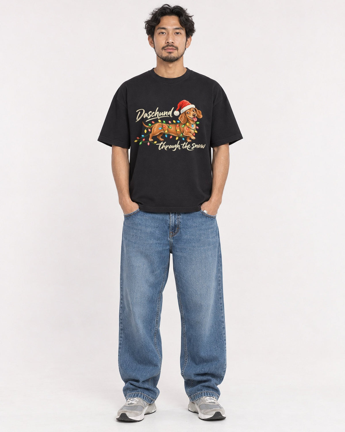 Mockup Boxy Heavyweight Tee Black male full-body 02