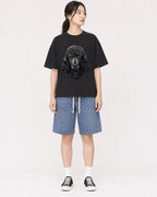 Mockup Boxy Heavyweight Tee Black female full-body 21