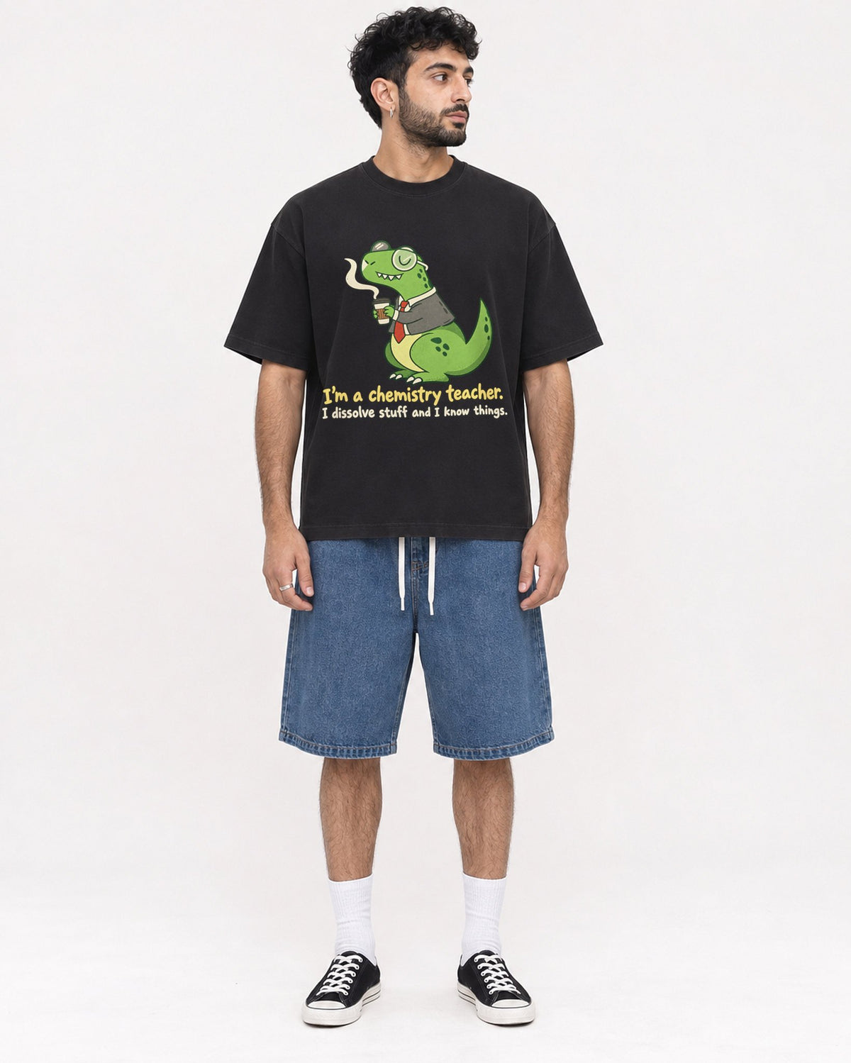 Mockup Boxy Heavyweight Tee Black male full-body 07