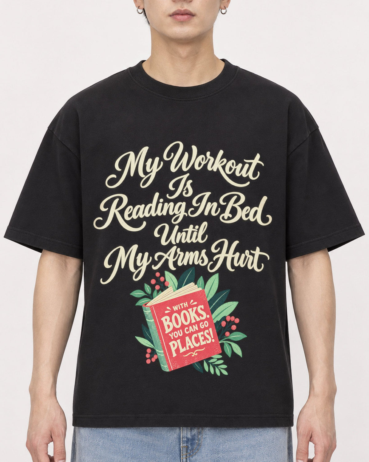 Mockup Boxy Heavyweight Tee Black male close-up 01