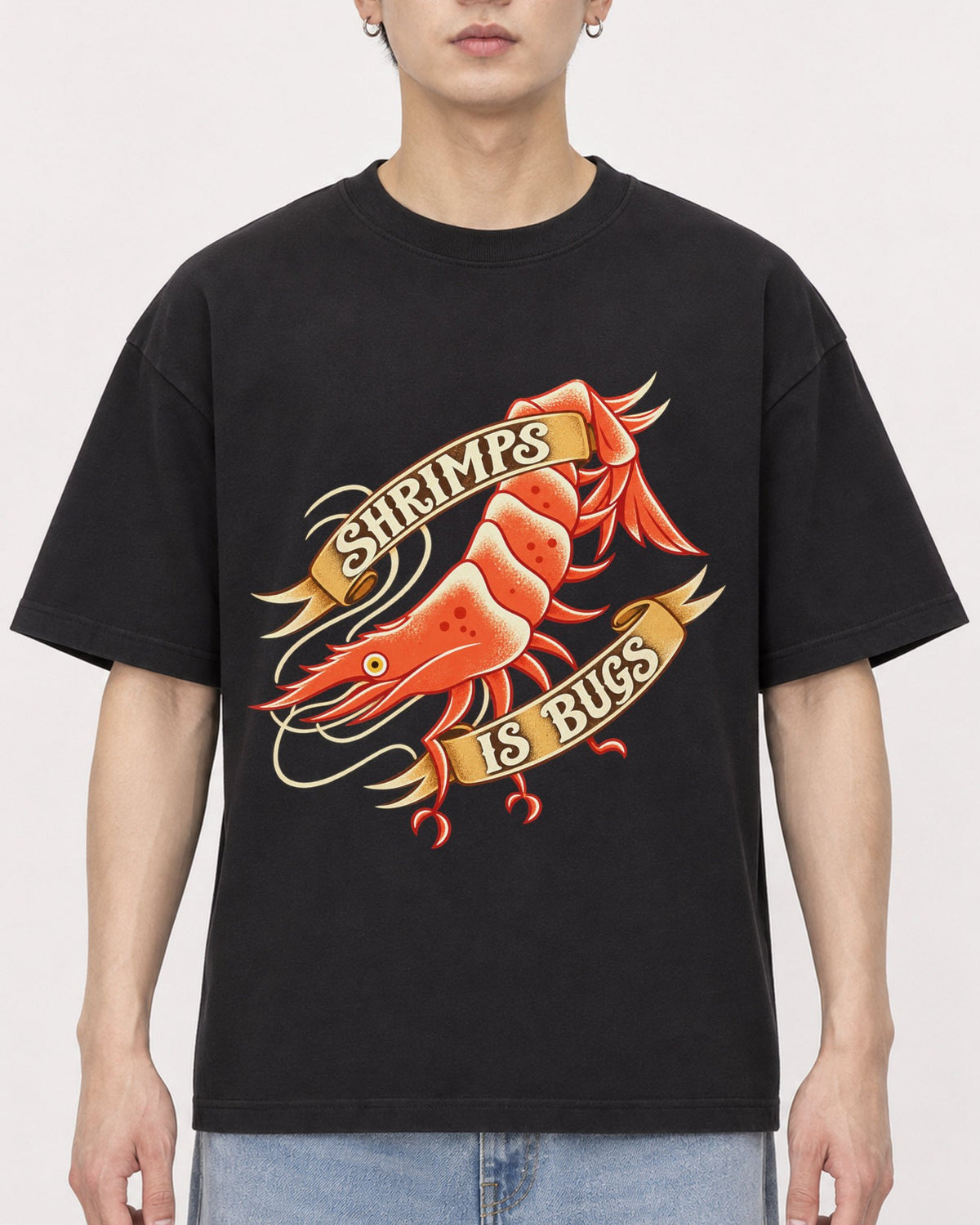 Mockup Boxy Heavyweight Tee Black male close-up 01