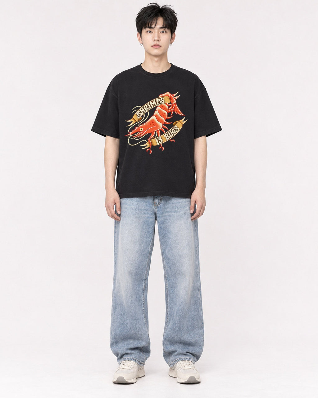 Mockup Boxy Heavyweight Tee Black male full-body 01