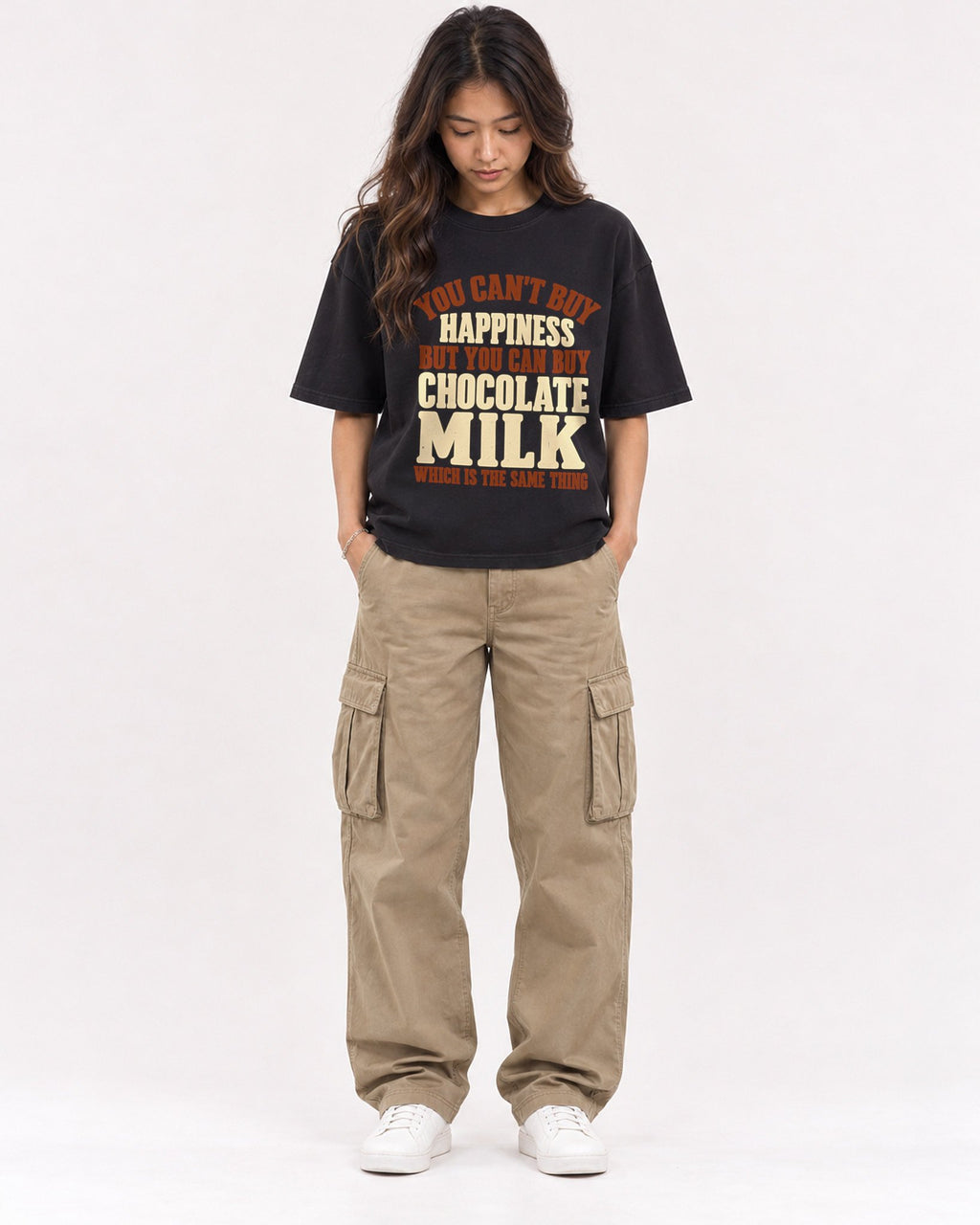 Mockup Boxy Heavyweight Tee Black female full-body 02