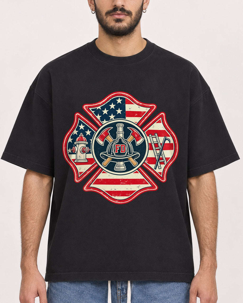 Mockup Boxy Heavyweight Tee Black male close-up 07