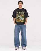 Mockup Boxy Heavyweight Tee Black male full-body 10