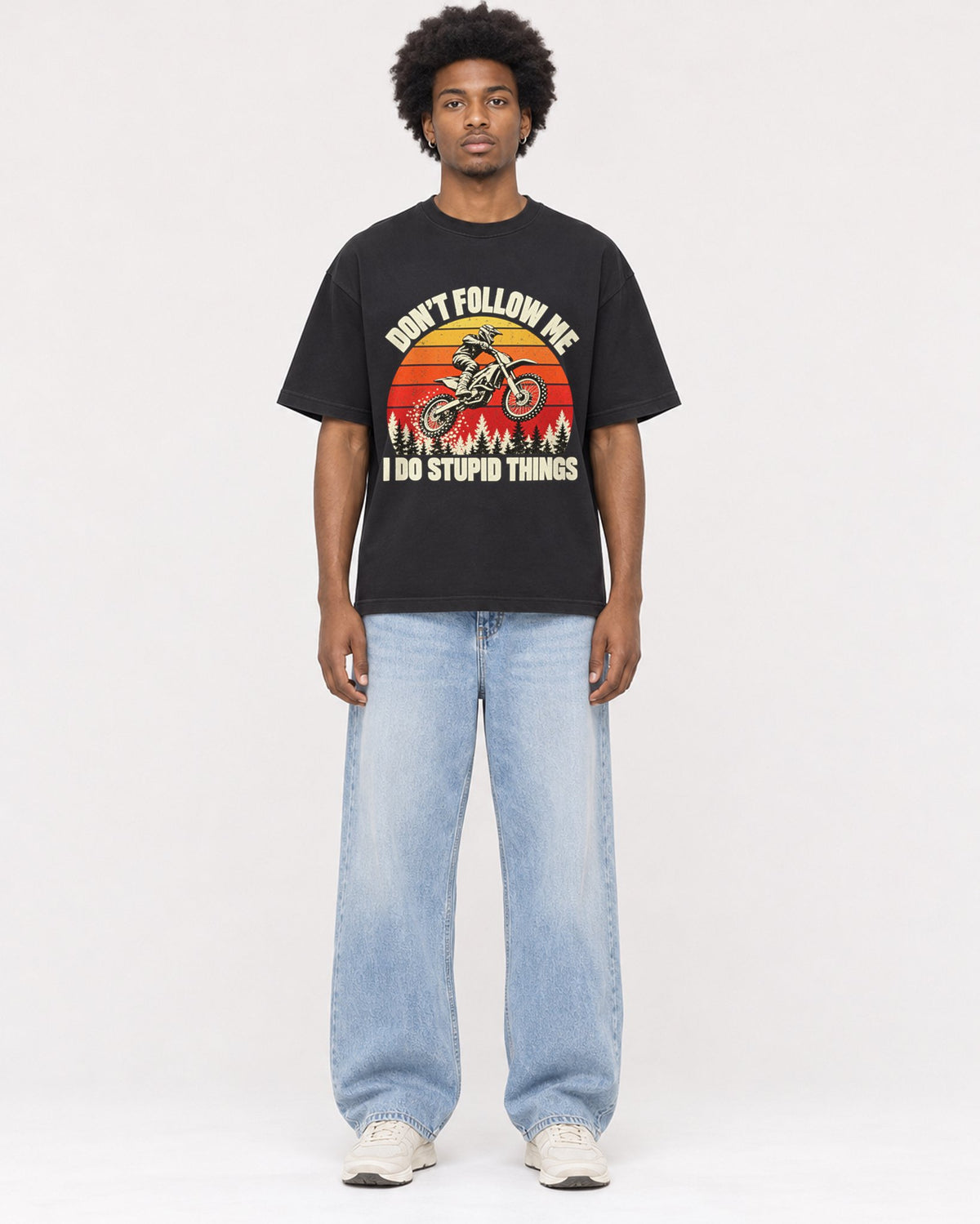 Mockup Boxy Heavyweight Tee Black male full-body 45