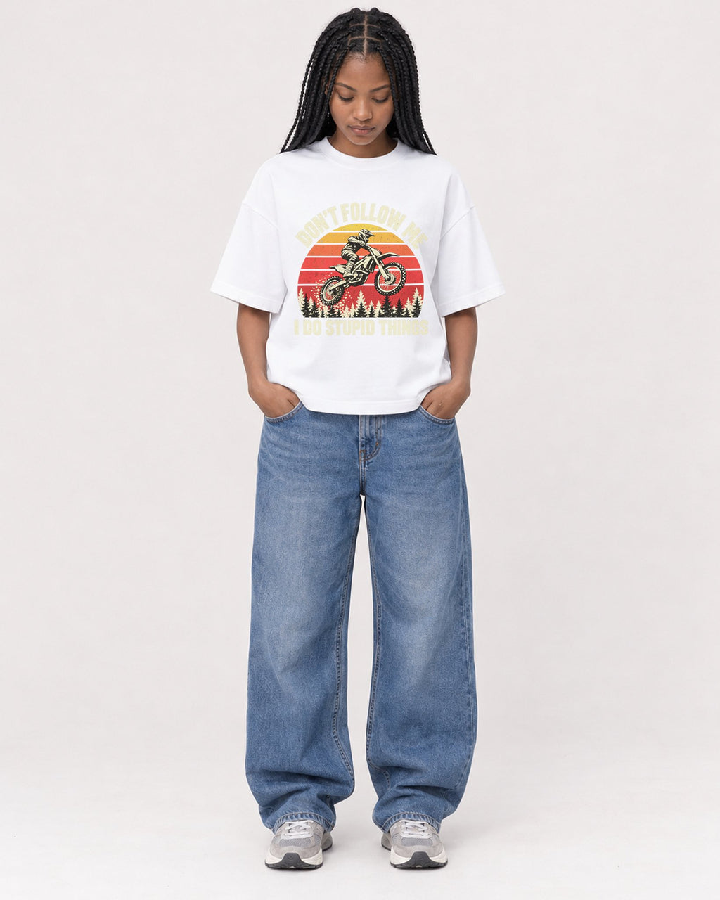 Mockup Boxy Heavyweight Tee White female full-body 45