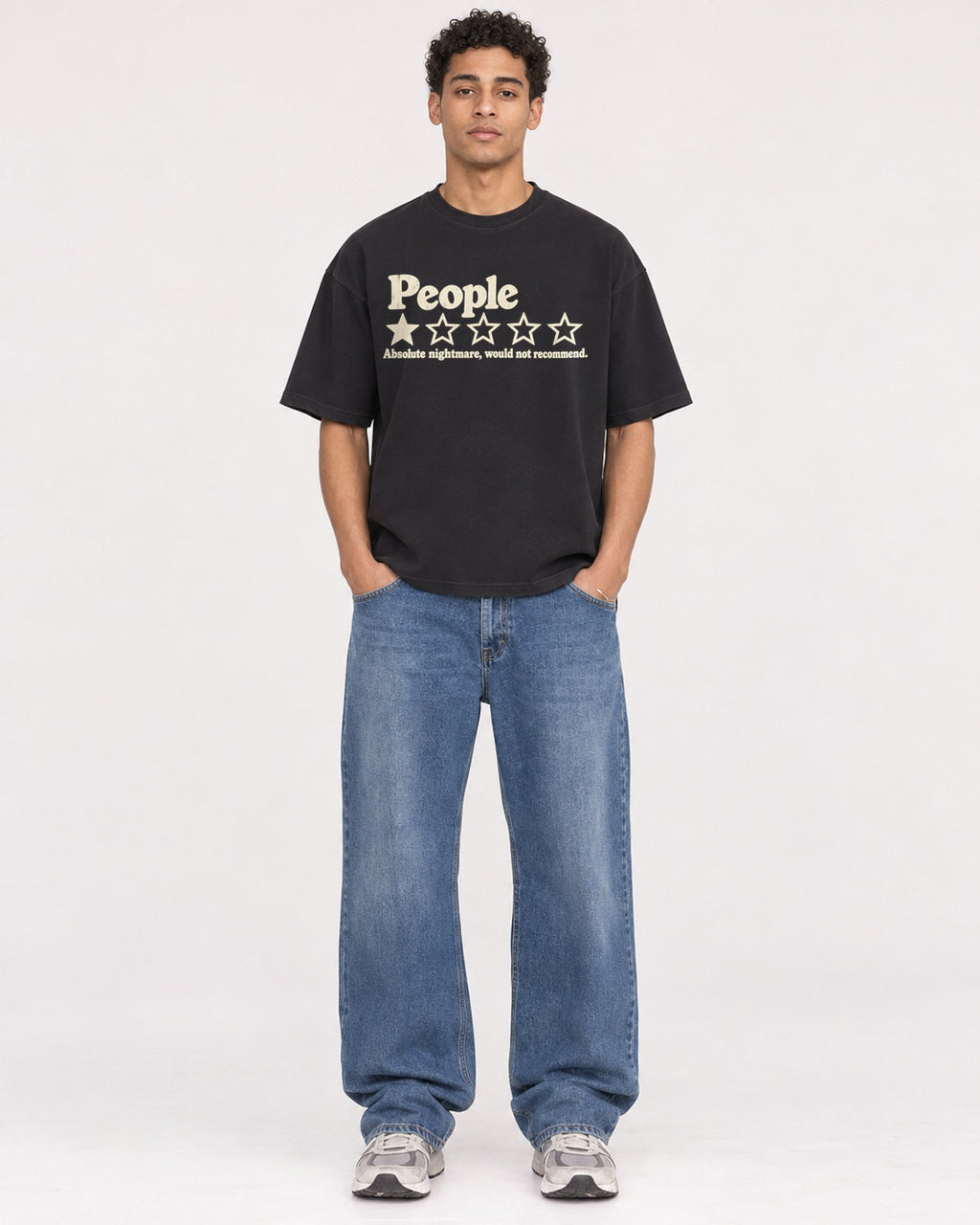 Mockup Boxy Heavyweight Tee Black male full-body 10