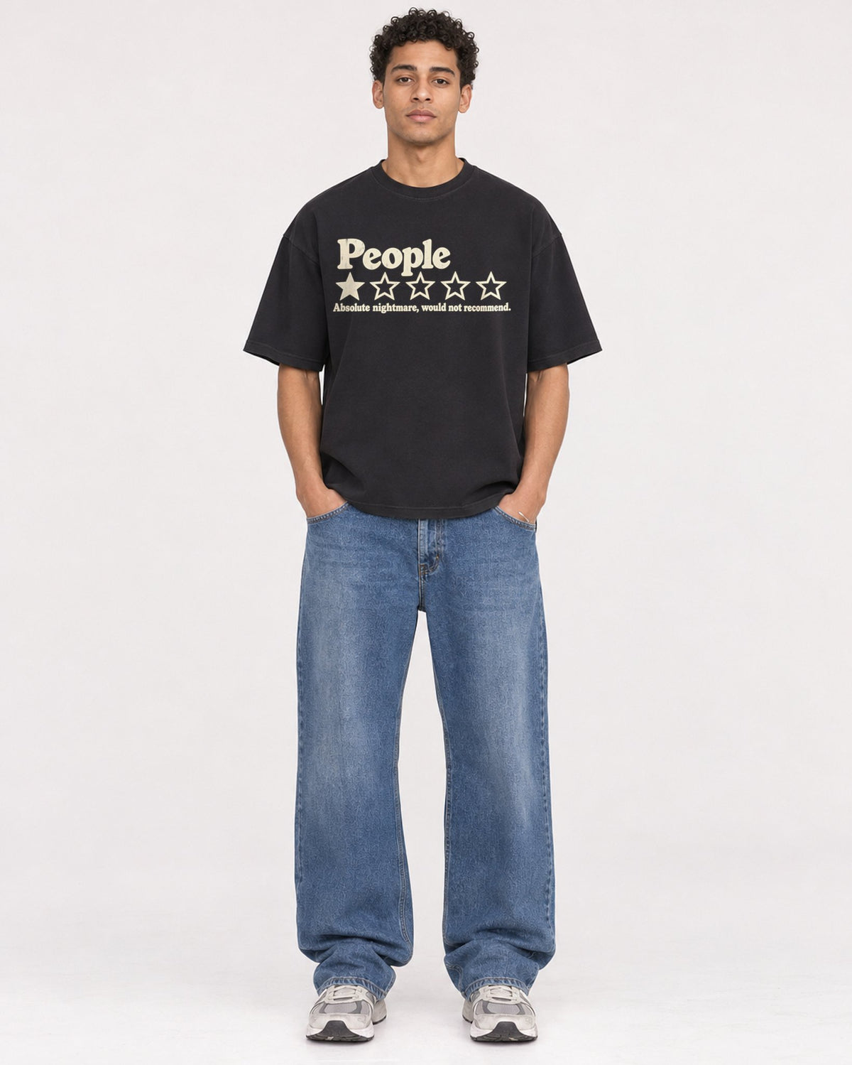 Mockup Boxy Heavyweight Tee Black male full-body 10