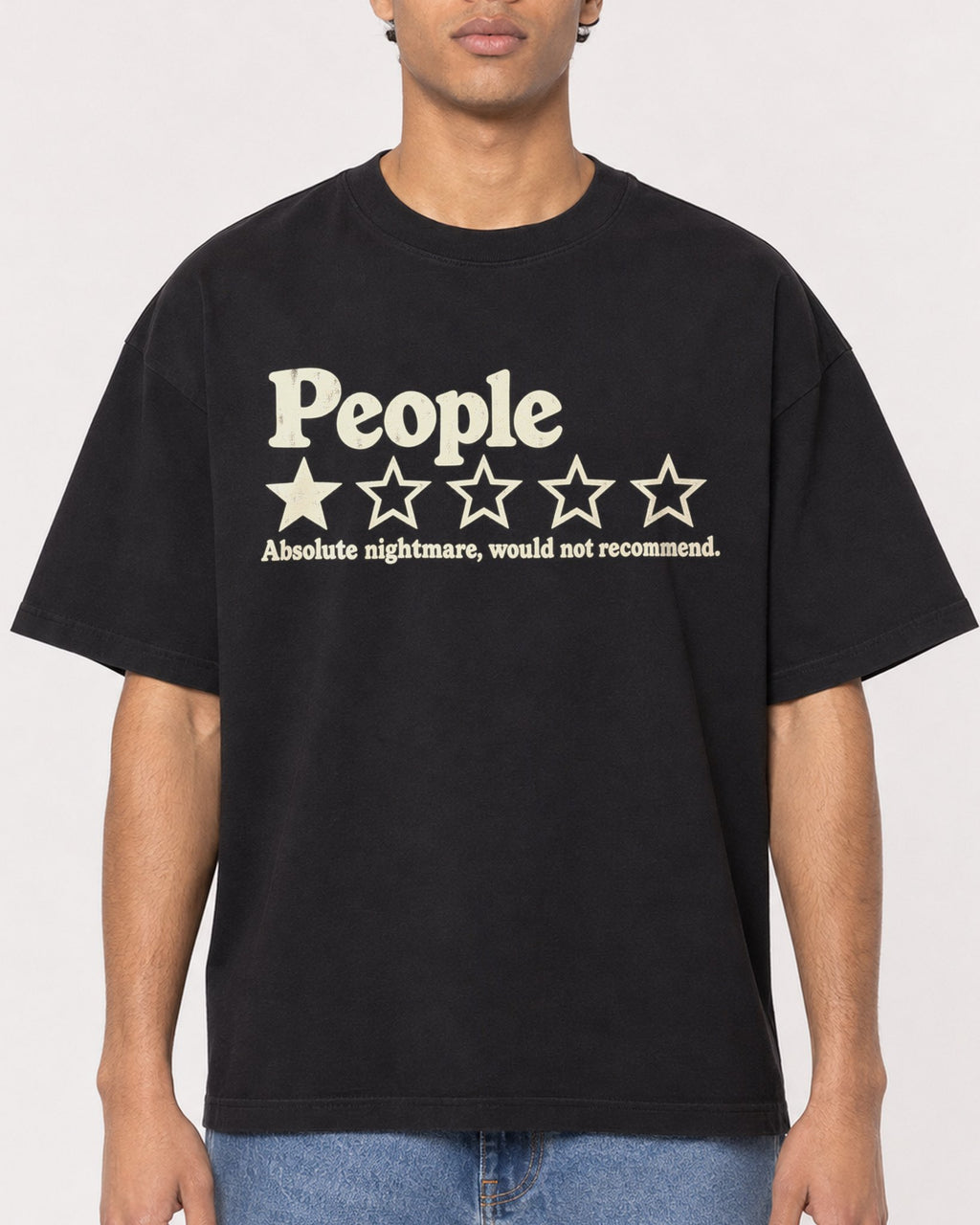 Mockup Boxy Heavyweight Tee Black male close-up 10