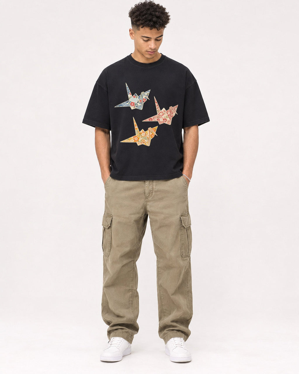 Mockup Boxy Heavyweight Tee Black male full-body 20