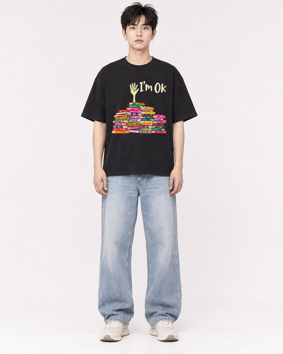 Mockup Boxy Heavyweight Tee Black male full-body 01