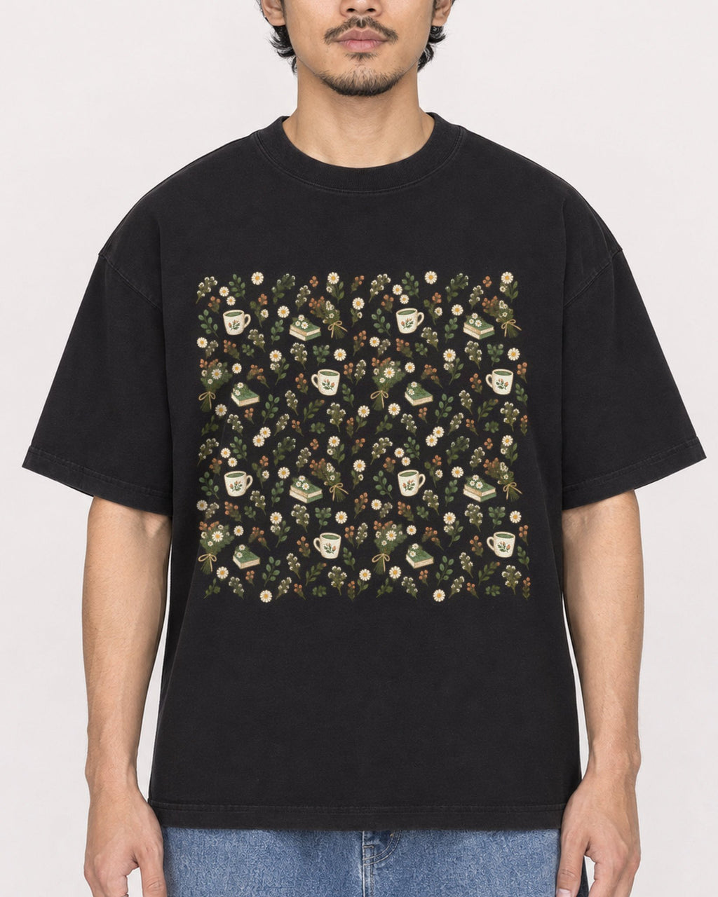 Mockup Boxy Heavyweight Tee Black male close-up 02