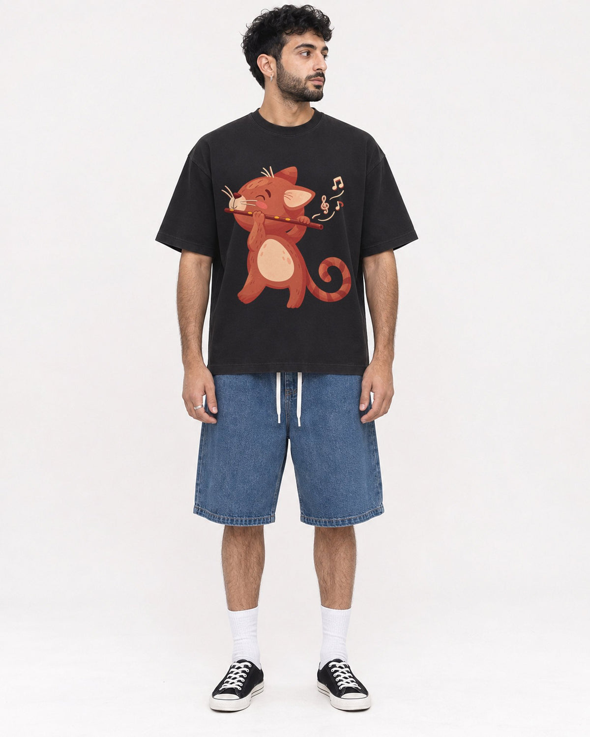 Mockup Boxy Heavyweight Tee Black male full-body 07
